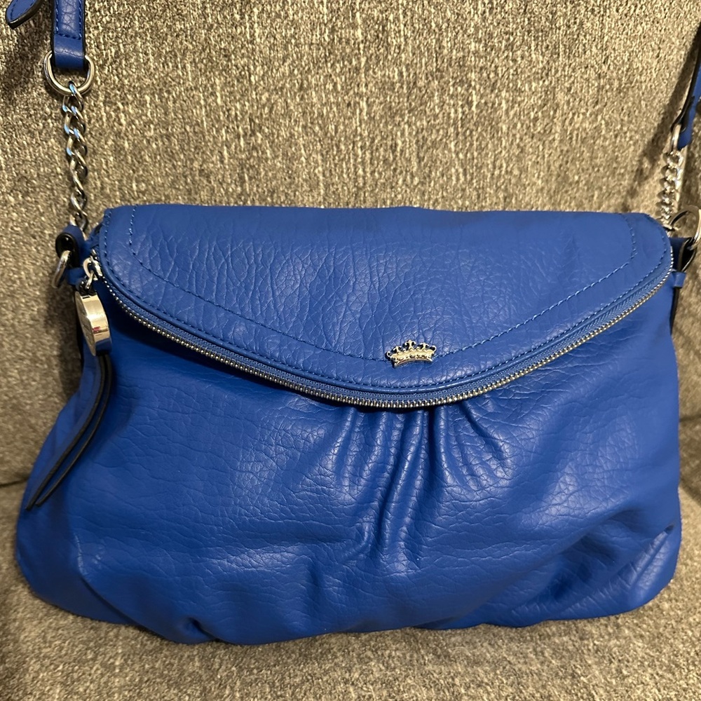 Juicy Couture Cobalt Blue Crossbody - Fold Over Faux Leather Handbag - Picture 7 of 12
